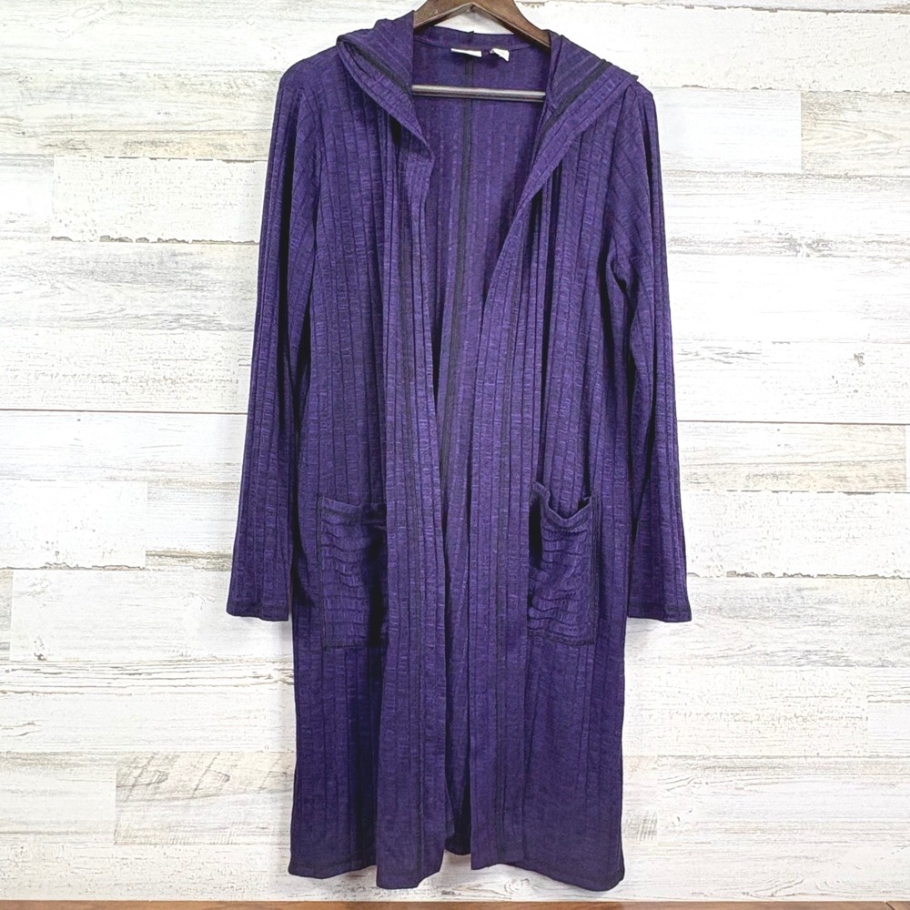 Zenergy Chicos Ribbed Knit Hooded Duster Cardigan Sweater Purple Size‎ 2/US L